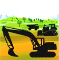 Excavator and bulldozer