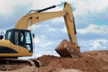 Excavator bulldozer loader in sandpit Royalty Free Stock Photo