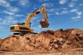 Excavator bulldozer in sandpit Royalty Free Stock Photo