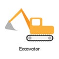 Excavator in cartoon style, card with transport for kid, preschool activity for children, vector illustration