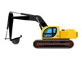 Excavator cartoon. yellow construction vehicle digger with scoop loader bulldozer vector car for construction