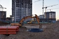 Excavator CASE CX210 working at construction site. Construction machinery for excavating, loading,