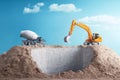 Excavator and Cement Mixer on Hilltop Construction machinery earthmoving building development Symbolizing progress