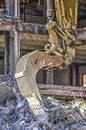 Excavator close up at demolition site Royalty Free Stock Photo