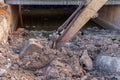 Excavator construction equipment park at worksite Royalty Free Stock Photo