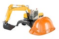 Excavator with construction hardhat, 3D rendering