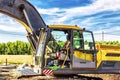 Excavator cab, which stands on the construction site