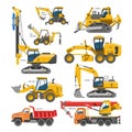 Excavator for construction vector digger or bulldozer excavating with shovel and excavation machinery industry Royalty Free Stock Photo