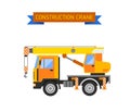 Excavator crane van grader concrete scraper truck loader tow wrecker truck web infographic collection vector.