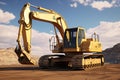 Excavator in the desert. 3D render. Construction equipment