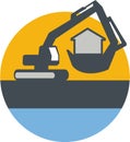 Excavator Digger Handling House Circle Retro Royalty Free Stock Photo