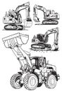 Excavator, digger and loader. Set of vector illustrations