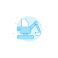 Excavator, digger flat vector icon. Filled line style. Blue monochrome design. Editable stroke