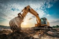 Excavator digging dirt on construction site photography Royalty Free Stock Photo