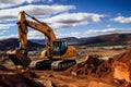 Excavator digging earth under the open sky on a sunny day in a construction site Royalty Free Stock Photo
