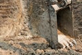excavator digging making pond. earthmoving work Royalty Free Stock Photo