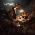 An excavator digging a trench for a pipeline in a constru created with generative AI