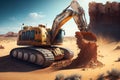 excavator digging up ancient relic in the desert