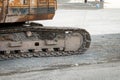 Excavator dirty track close up old tractor