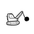 Excavator doodle icon vector hand draw Royalty Free Stock Photo