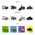 Excavator, dumper, processing plant, minerals and ore.Mining industry set collection icons in black, flat, monochrome