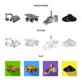 Excavator, dumper, processing plant, minerals and ore.Mining industry set collection icons in flat,outline,monochrome