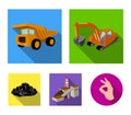 Excavator, dumper, processing plant, minerals and ore.Mining industry set collection icons in flat style vector symbol