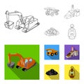 Excavator, dumper, processing plant, minerals and ore.Mining industry set collection icons in outline,flat style vector