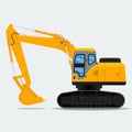 Isolated Side View Yellow Excavator Vector Illustration