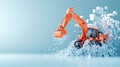 A excavator equipped with multiple buckets, showcasing one filled with ice cubes, highlighting its versatility in