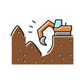 excavator excavate pit for pipeline construction color icon vector illustration