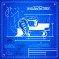 Excavator front shovel bucket icon like blueprint drawing