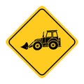 Excavator heavy machinery road sign drawing by illustration