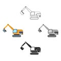 Excavator icon in cartoon,black style isolated on white background. Mine symbol stock vector illustration. Royalty Free Stock Photo