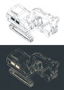 Excavator isometric blueprints Royalty Free Stock Photo