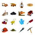 Excavator, jackhammer, helmet and other items for the mine. Mine set collection icons in cartoon style vector symbol