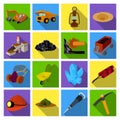 Excavator, jackhammer, helmet and other items for the mine. Mine set collection icons in flat style vector symbol stock