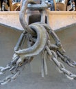 Excavator lifting chains and slip hooks close-up