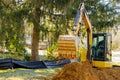 Excavator loader at earth moving construction works Royalty Free Stock Photo