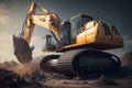 Excavator loader machine at demolition construction site. Royalty Free Stock Photo