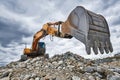 Excavator loader machine at demolition construction site Royalty Free Stock Photo