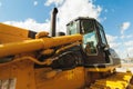 Excavator Loader Machine. Side View of Front Hoe Loader. Industrial Vehicle. Heavy Equipment Machine. Pneumatic Truck. Constructio Royalty Free Stock Photo