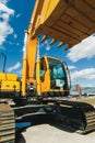 Excavator Loader Machine. Side View of Front Hoe Loader. Industrial Vehicle. Heavy Equipment Machine. Pneumatic Truck. Constructio Royalty Free Stock Photo