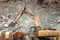 Details of excavator loading hydraulic crusher, rock breaker