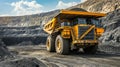 Excavator loads rock formation into the back of a heavy mining dump truck. Large quarry dump truck. Royalty Free Stock Photo