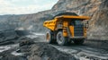 Excavator loads rock formation into the back of a heavy mining dump truck. Large quarry dump truck. Royalty Free Stock Photo