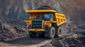 Excavator loads rock formation into the back of a heavy mining dump truck. Large quarry dump truck. Royalty Free Stock Photo