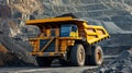 Excavator loads rock formation into the back of a heavy mining dump truck. Large quarry dump truck. Royalty Free Stock Photo