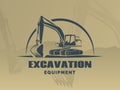 Excavator logo on brown background.