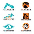 Excavator and logo vector illustration set design